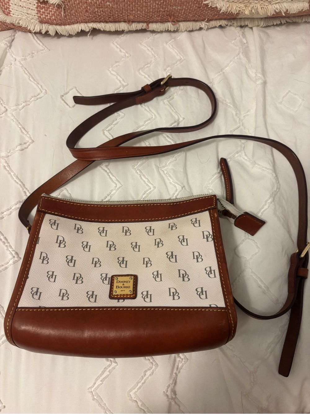 Dooney & Bourke Cream and Brown Signature Crossbody